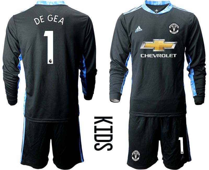 Youth 2020-2021 club Manchester United black long sleeve goalkeeper #1 Soccer Jerseys